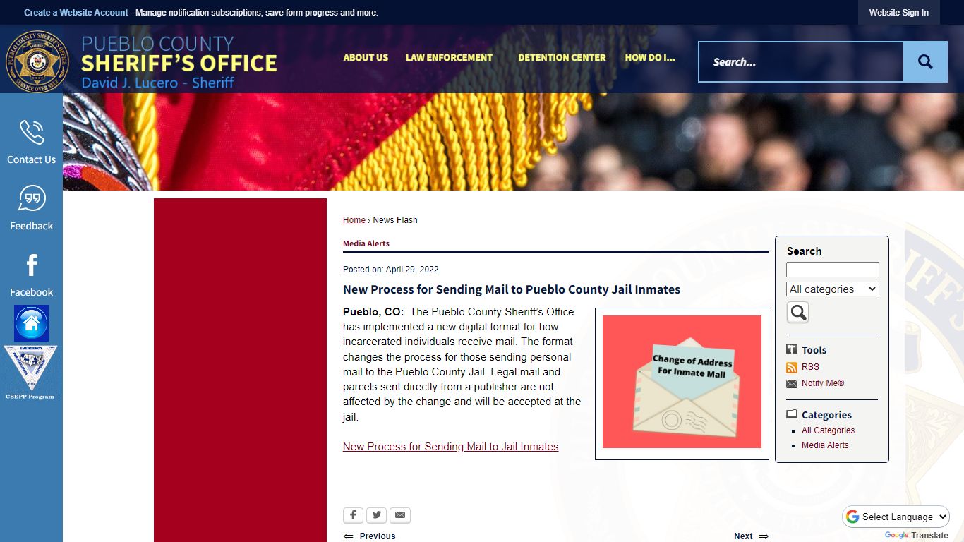 New Process for Sending Mail to Pueblo County Jail Inmates